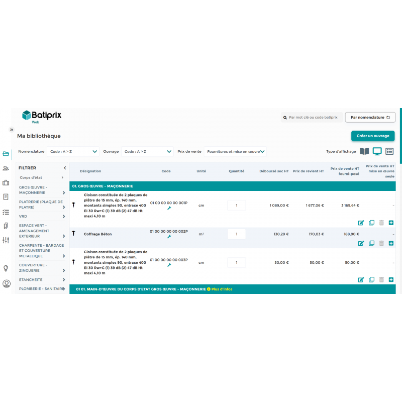 Batiprix Web - Chiffrage - Gérer votre bibliothèque
