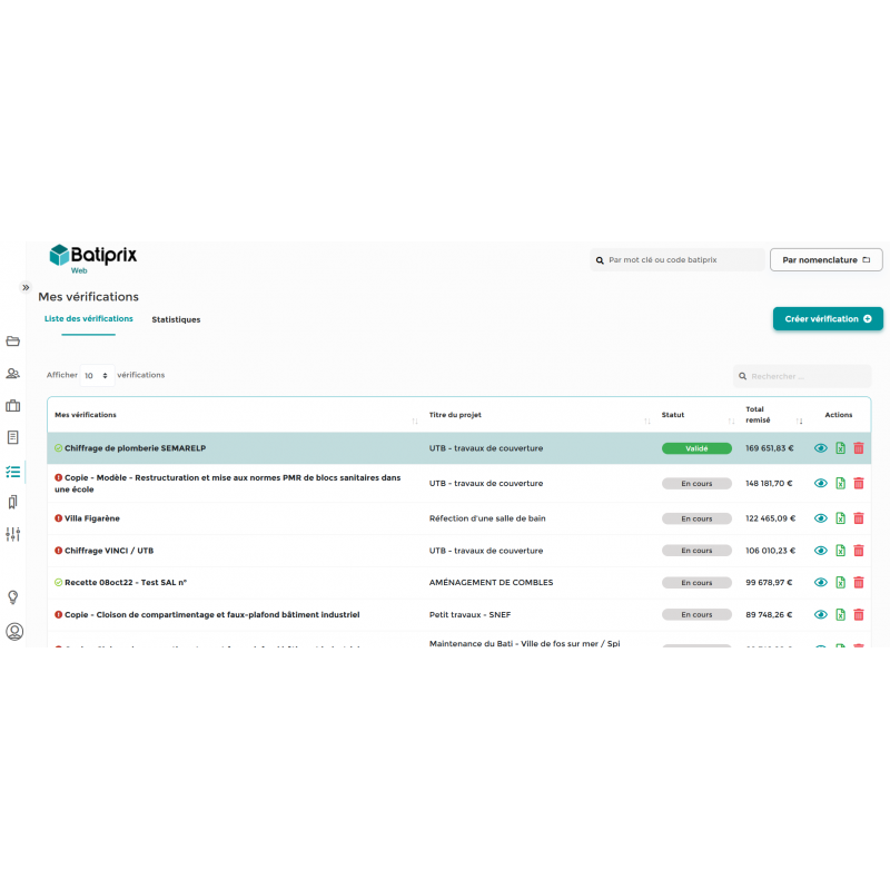 Batiprix Web - Chiffrage - Vérifier un chiffrage