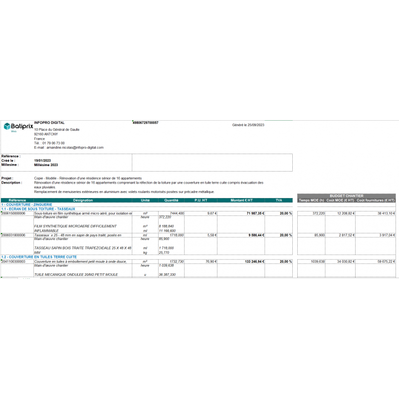 Batiprix Web - Chiffrage - Téléchargement du chiffrage