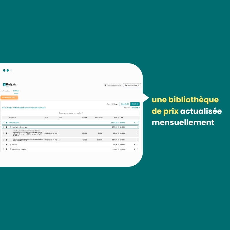 une bibliothèque de prix actualisée  mensuellement