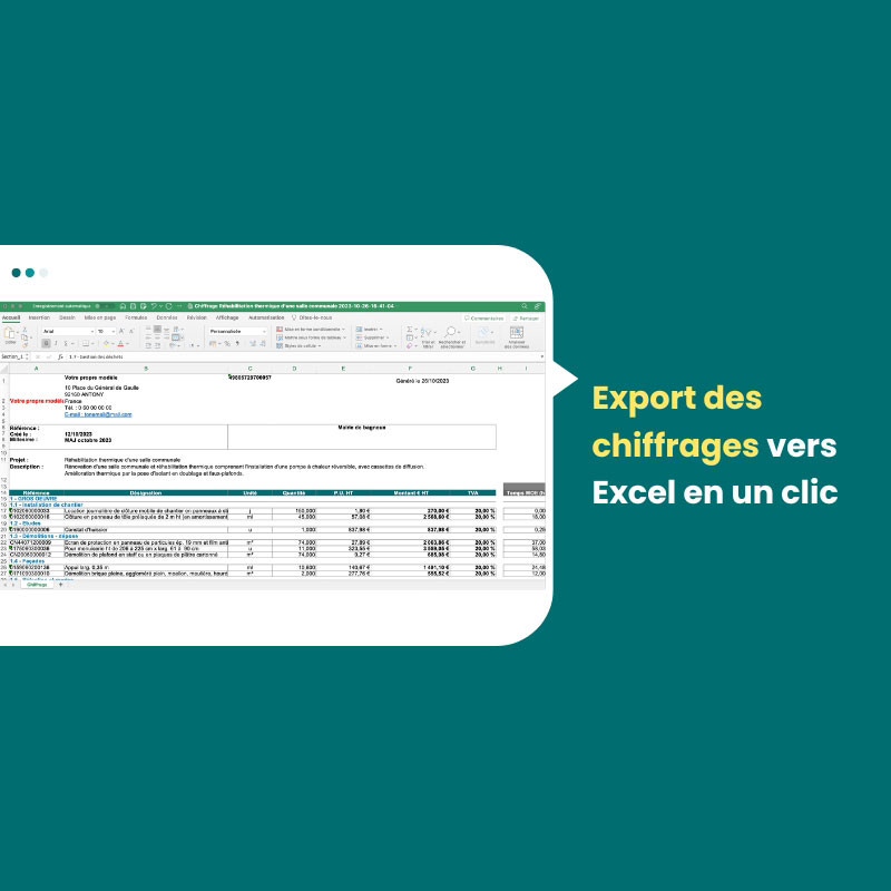 Export des chiffrages vers Excel en un clic