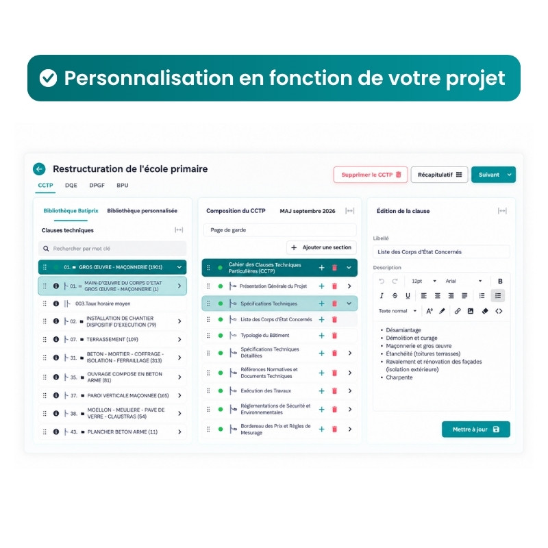 Personnalisation en fonction de votre projet