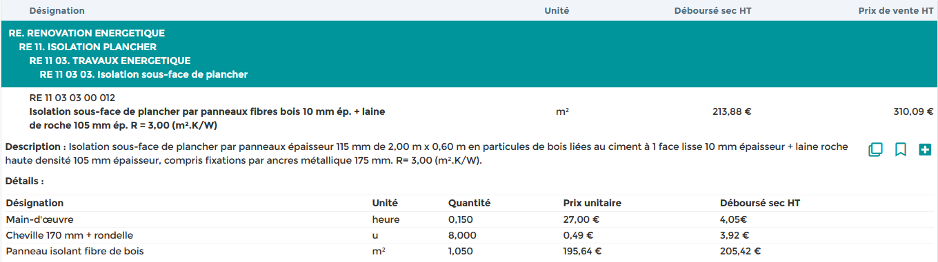 exemple de bpu sur Batiprix Web