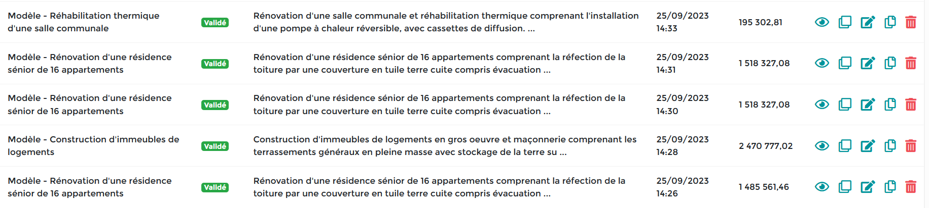 Exemples de quelques chiffrages type sur Batiprix